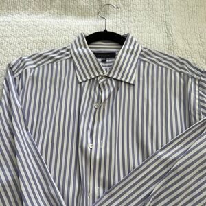 Saks Fifth Avenue Blue and White Dress Shirt with Classic Stripes